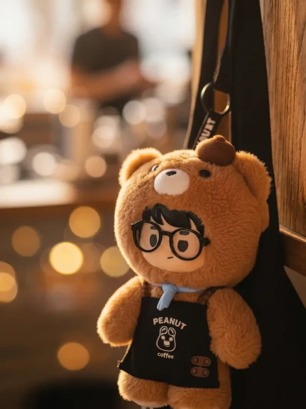 PEANUT TOYS Little Bear Barista Vinyl Plush Doll (18cm) - Posable Art Toy & Pendant